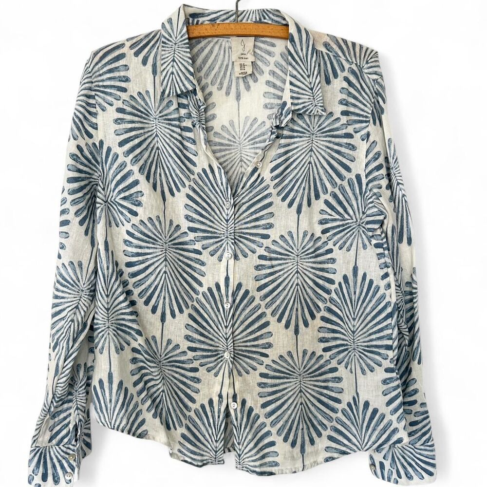 100% Linen Joie Button Down Printed Blouse